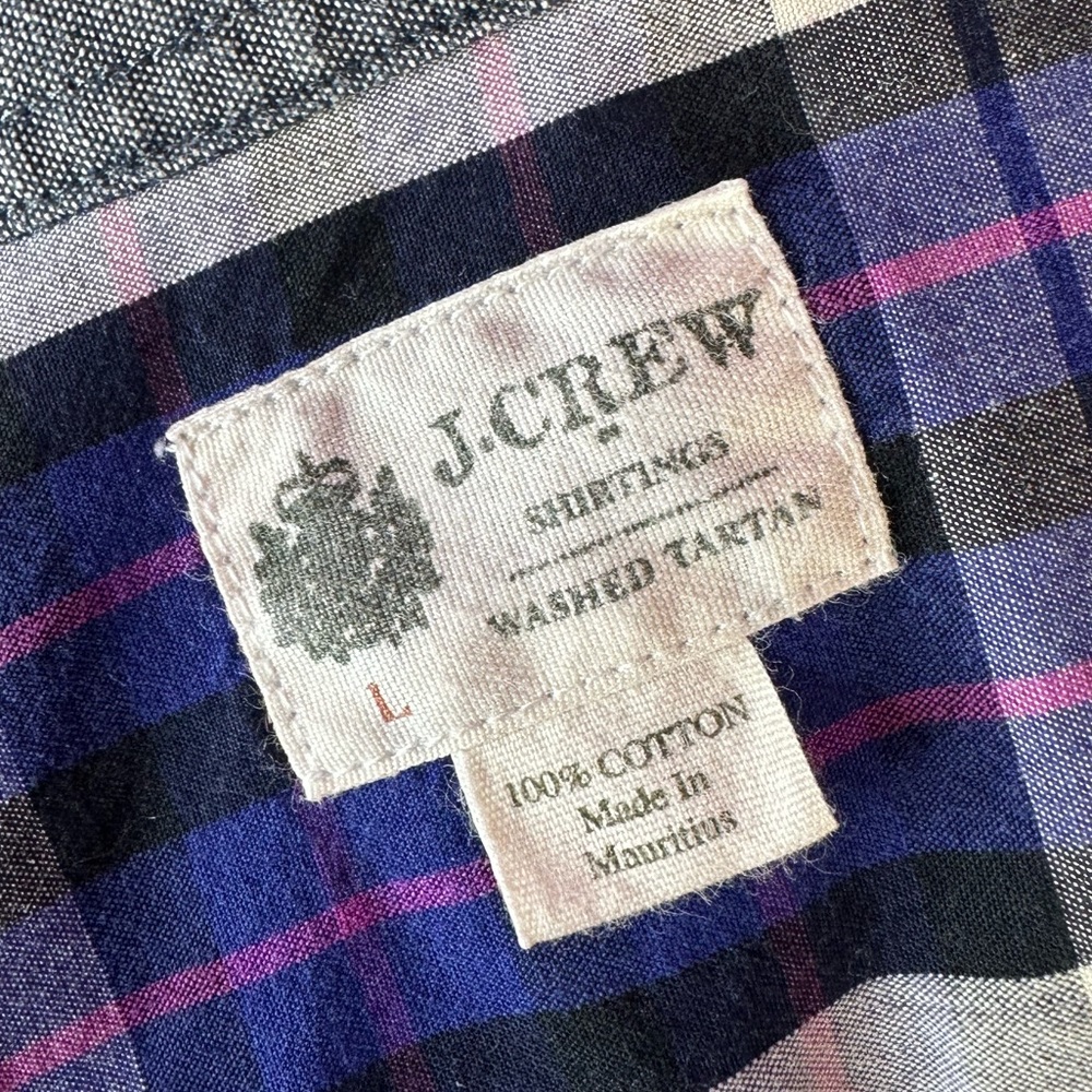 J. Crew Purple and White Plaid button down large - Picture 2 of 9